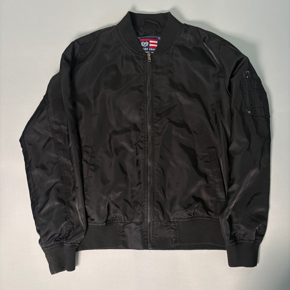 Phat Farm Mens Bomber Jacket Black Full Zip Flight Utility Pocket Size Medium